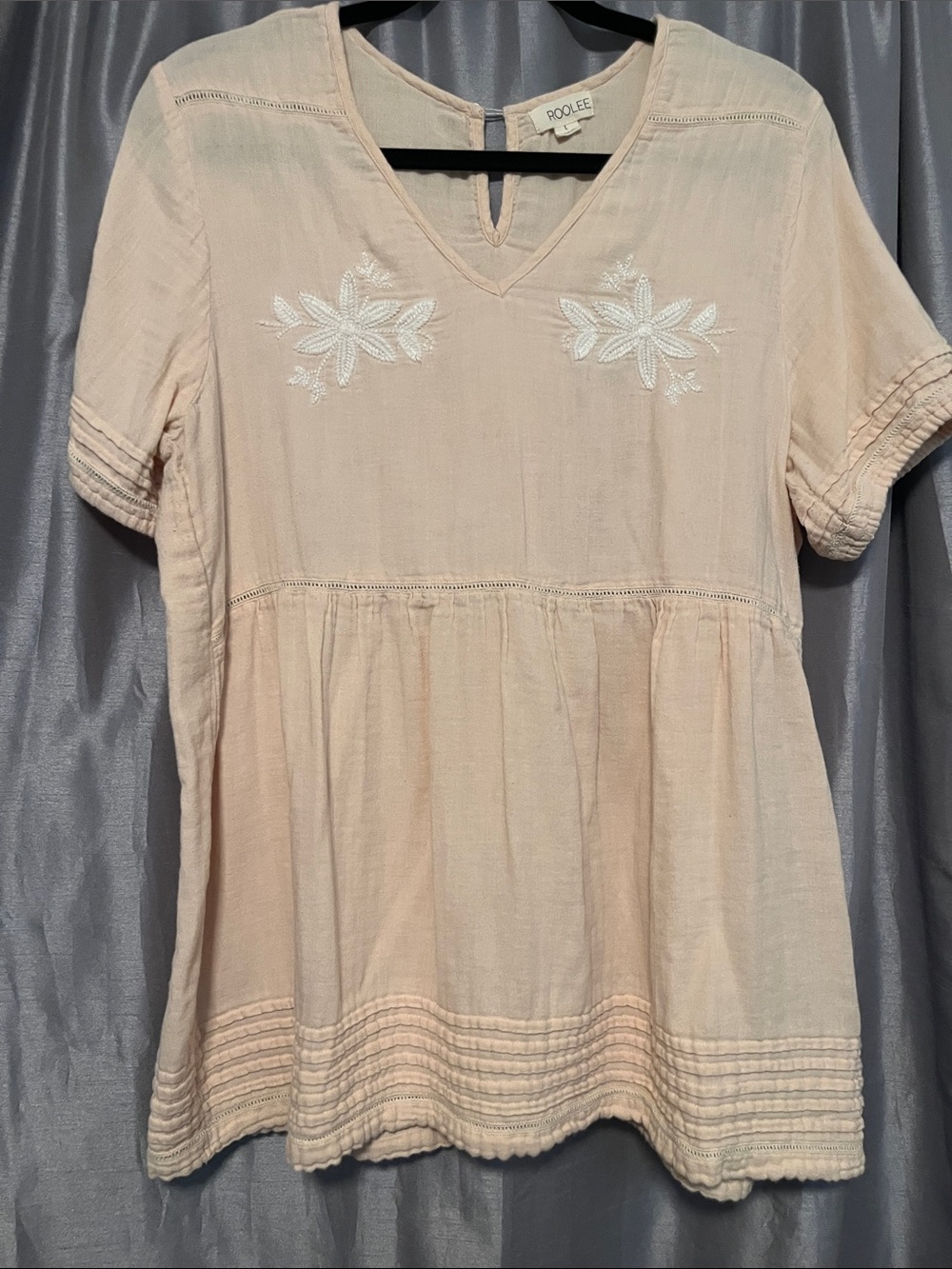 Roolee Blush Embroidered V-Neck Peplum Tunic